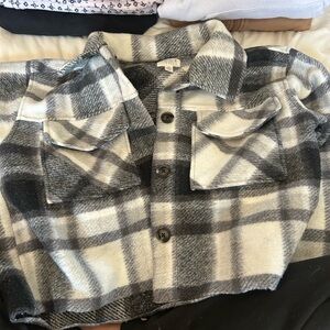 Time and Tru Black and White Plaid Cozy Jacket-cropped